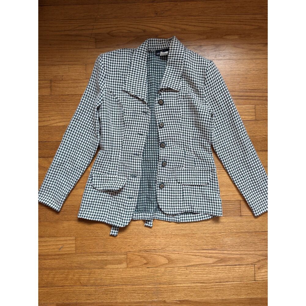 Vintage My Michelle Houndstooth Blazer 3/4 Green Cream Y2K Fitted Jacket